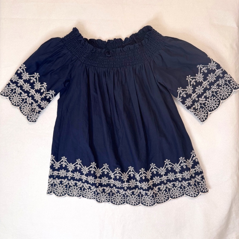 Abercrombie &‎ Fitch Women's Off the Shoulder Navy Eyelet Top Small